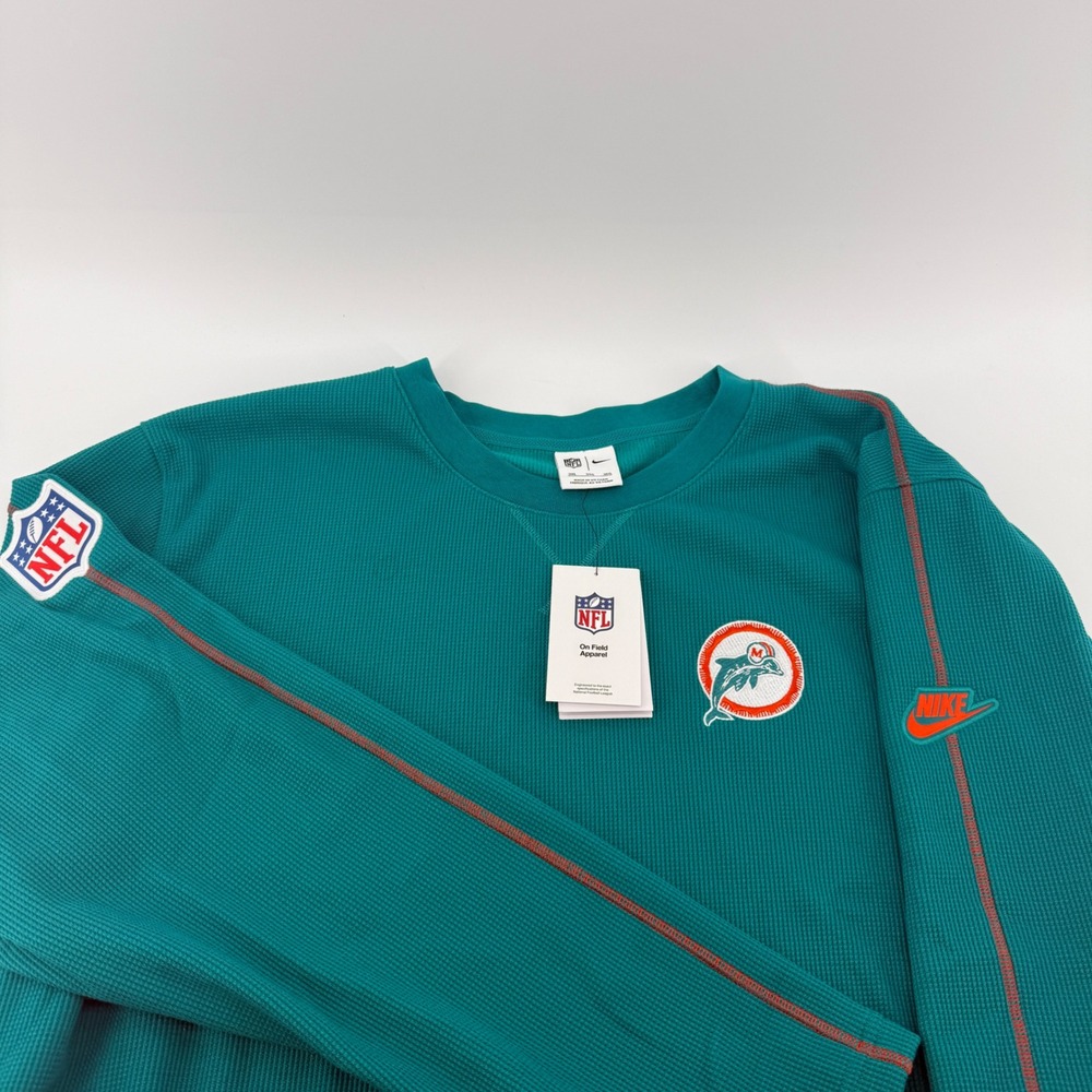 Nike NFL Miami Dolphins Sideline Throwback Waffle Knit Crewneck On Field 3XL